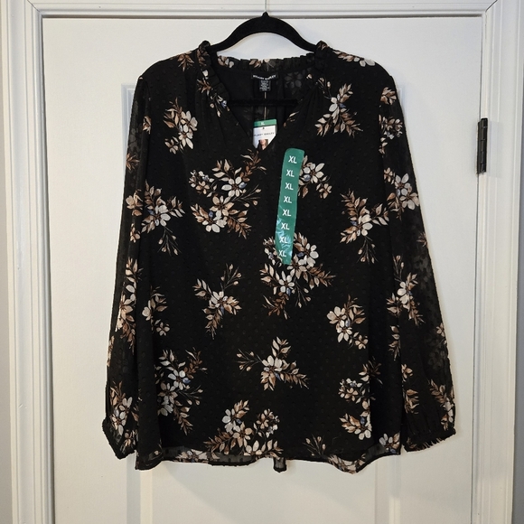 Hilary Radley Tops - Hilary Radley Women's XL Floral Blouse Black